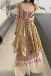 Mutedance 24 Spring/Summer Shell Sleeve Waist Short Dress MD-MD24SS17-KHAKI PM138